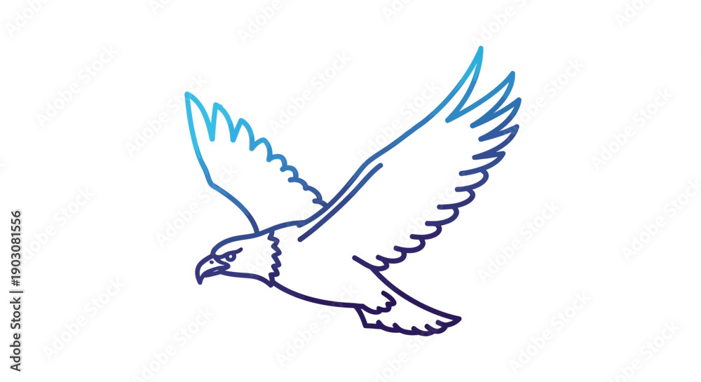 Obraz premium Majestic soaring eagle outline illustration in dynamic flight representing freedom and power