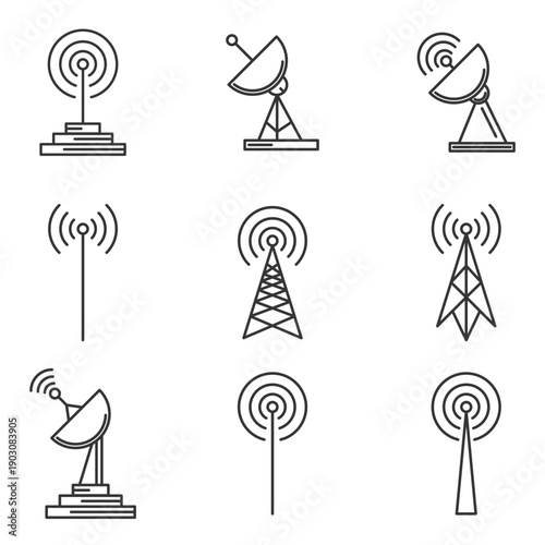 Telecom Antenna Linear Icon Set