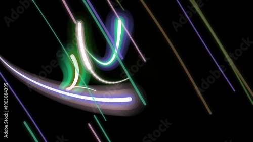 Vibrant Neon Lights on a Dark Background with Abstract Shapes.