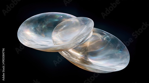 Abstract transparent spheres floating against black backdrop