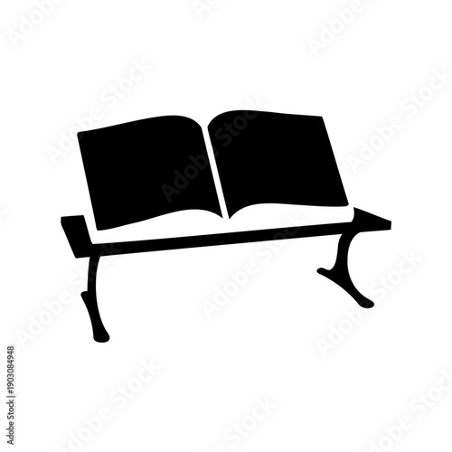 Black and metal outdoor bench with an open book design Vector, illustration