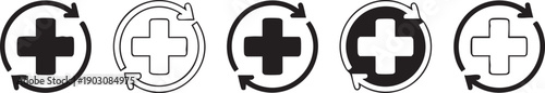 White Medical Cross Icons with Circular Arrows on Transparent Background health healthcare