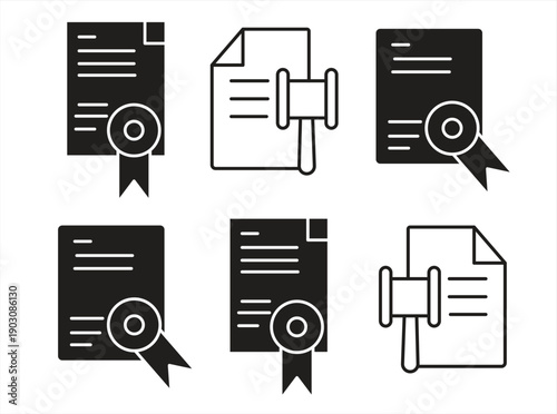 Legal document icons, a perfect collection of flat icons, with various images, for legal agreements, documents, official signings, etc. Ideal for business, legal and administrative designs, vector ill