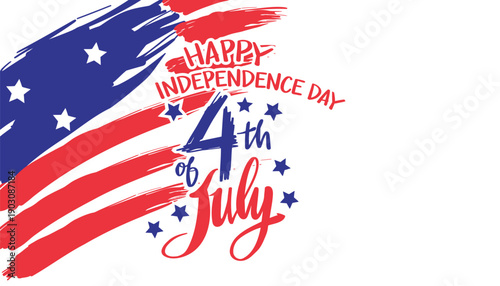 4th of July Happy Independence Day vector illustration, American flag brush stroke, patriotic banner or poster, overlay effect, for website or social media, Isolated on transparent background, png