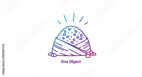 Vibrant gradient line art illustration of a delicious glowing onigiri rice ball wrapped in seaweed