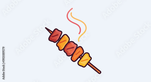 Delicious Hot Skewer with Grilled Meat and Vegetables Steaming Freshly Prepared for a Tasty Meal