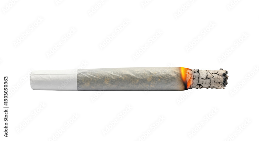 Εκτύπωση καμβά Burning marijuana joint isolated PNG, cannabis cigarette with ash and smoke on t
