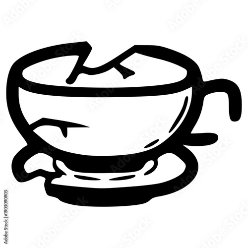 doodle broken teacup illustration hand drawn outline vector