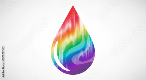 Vibrant rainbow colored teardrop with abstract wave patterns symbolizing diversity and creativity