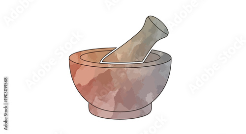 Traditional mortar and pestle illustration for culinary and medicinal uses design element