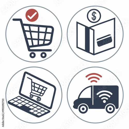 Icons representing various online shopping and delivery services Vector