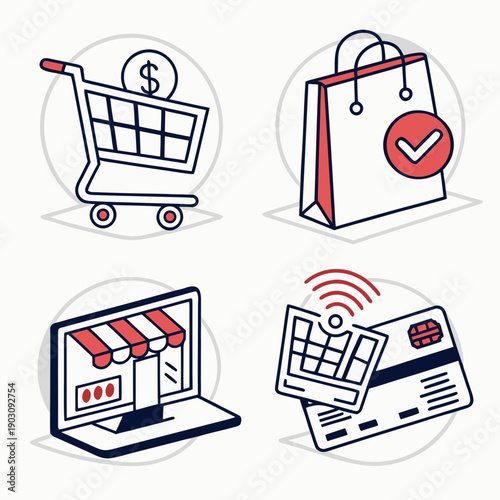 Illustration of various online shopping and delivery services Vector