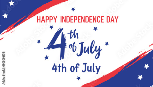 4th of July greeting card or banner with patriotic text and red white and blue design elements, for Independence Day celebration or social media post, isolated on transparent background, png