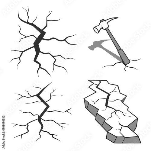 Illustrations of various types of fractures and a splint application Vector