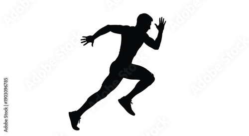 Silhouette of an athlete sprinting forward intensely during a track and field competition