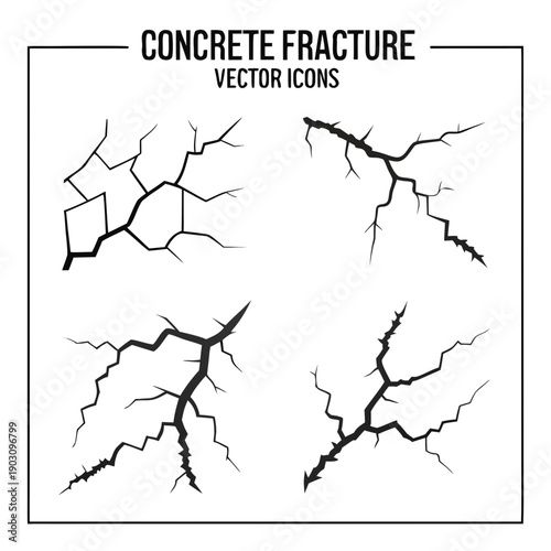Detailed illustrations of various concrete fractures and cracks. Vector