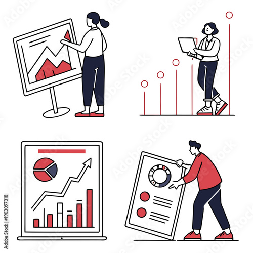 Diverse professionals analyzing data and collaborating on a project Vector