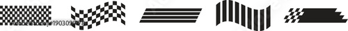 Racing stripes icon set collection group for speed automotive branding, motorsport design, car wrap graphics, abstract lines, modern dynamic symbols isolated on white background.