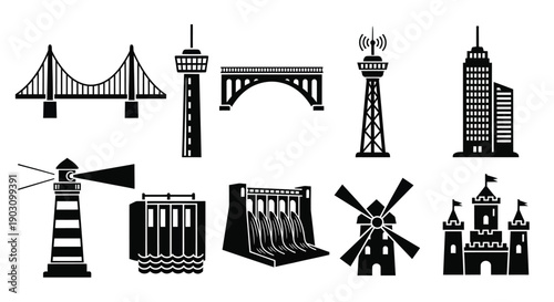 Set of Landmark Structures Icons