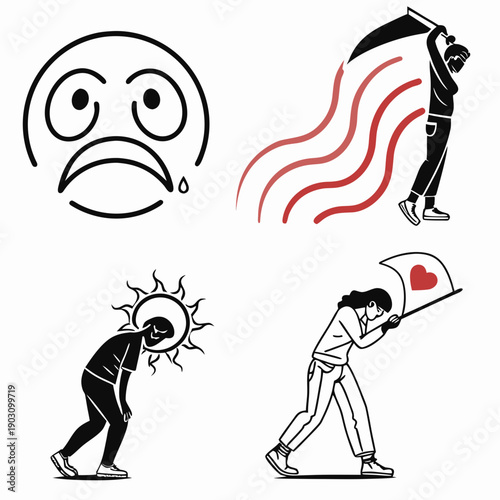 Illustrations of emotions and actions depicting various human experiences Vector