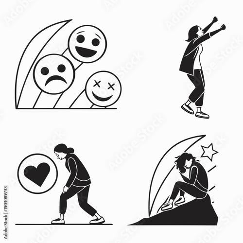A visual representation of the stages of falling in love and heartbreak Vector