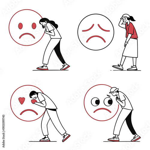 A series of illustrations depicting a person performing various exercises with a resistance band. Vector