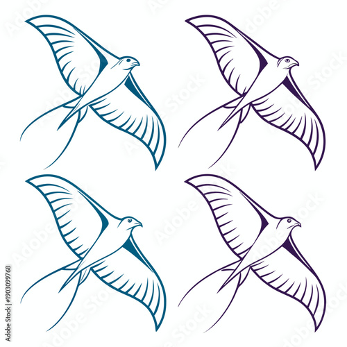 Four butterflies with intricate patterns and vibrant colors flying in a circle. Vector
