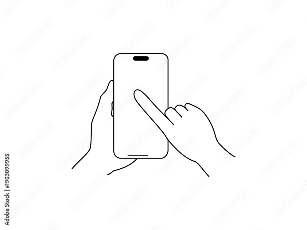 Fototapeta premium 線画 スマホと操作する手1