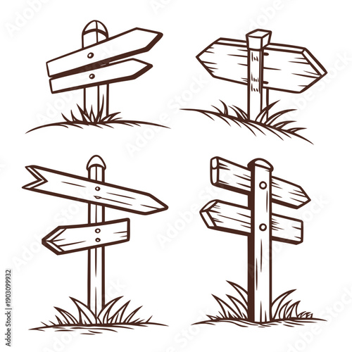 Four different types of road signs with unique shapes and symbols. Vector