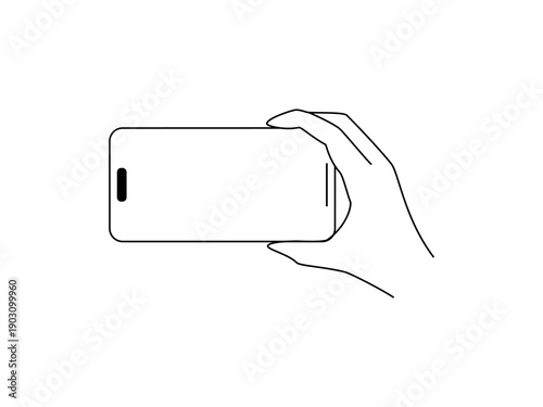 線画　横向きスマホを持つ手2