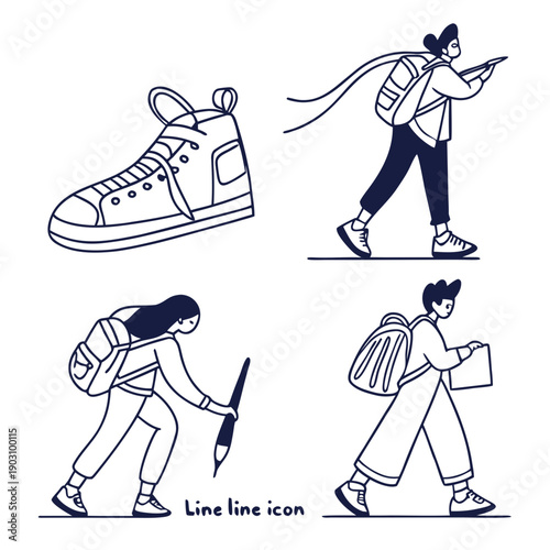 Illustration of people wearing different types of shoes and engaging in various activities. Vector