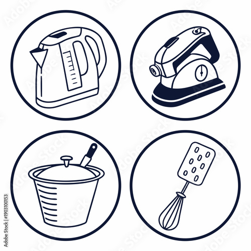 A collection of cleaning tools and equipment for household chores Vector