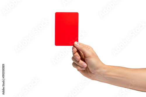 Hand holding red card isolated on transparent background