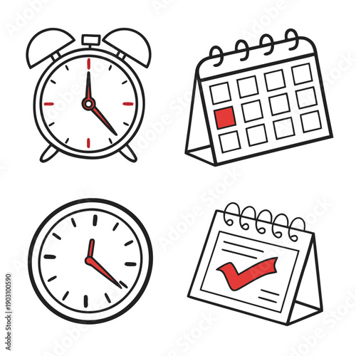 A collection of icons representing time management and scheduling tools Vector