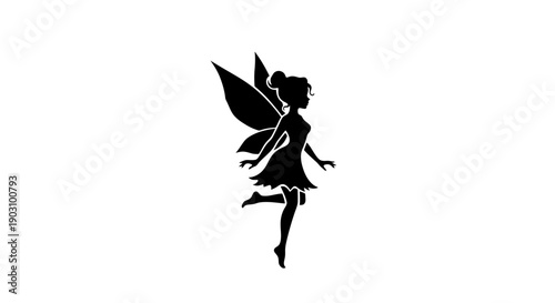 Silhouette of a fairy with wings isolated on white background for design