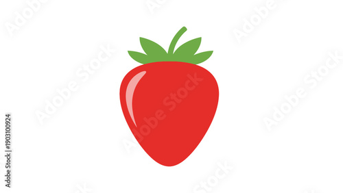 Sweet and Juicy Red Strawberry with Green Stem and Leaves Isolated on White Background Simple Icon