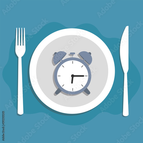 Alarm Clock on Dinner Plate Symbolizing Intermittent Fasting and Meal Timing