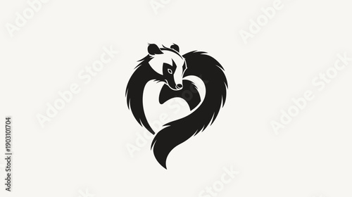 Stylized black and white badger illustration with heart shaped tail isolated
