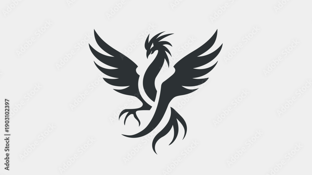 Obraz premium Stylized phoenix silhouette elegant design with wings spread on white background