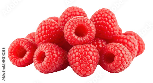Fotografie Pile of fresh raspberries isolated PNG on transparent background, vibrant red fr