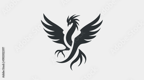 Stylized phoenix silhouette elegant design with wings spread on white background