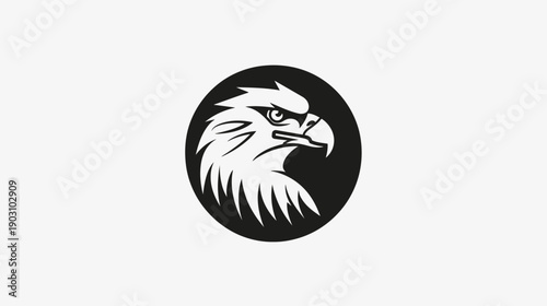 Eagle head silhouette inside a black circle graphic for business and design