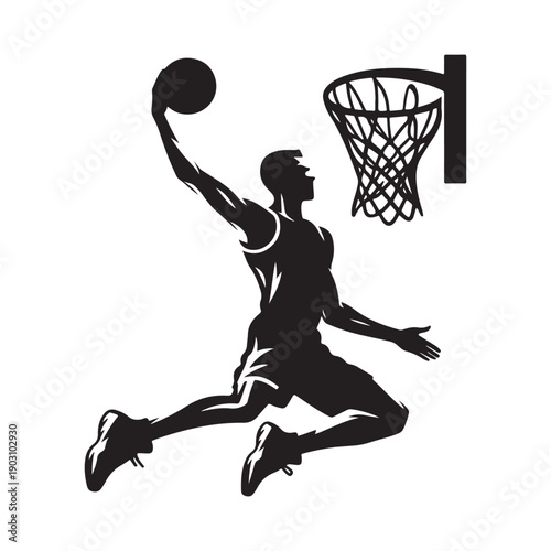 basketball dunk vector silhouette clip art logo design illustration.  abstract dunk icon collection