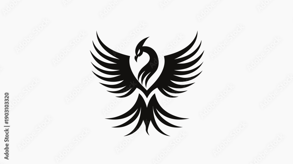 Obraz premium Elegant black and white phoenix icon symbolic design for branding