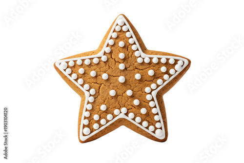 Delicious star-shaped cookie with white icing isolated on transparent background