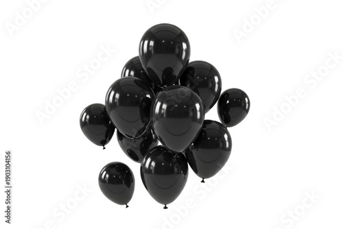 Cluster of black balloons floating together isolated on transparent background