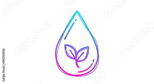 Stylized water droplet icon with a vibrant plant sprout gradient on white background