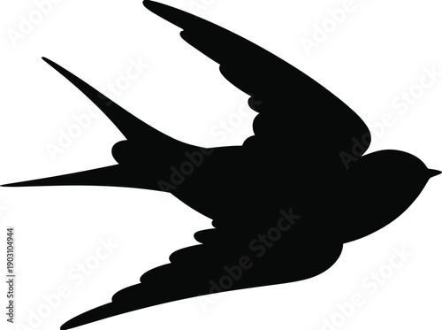 Black flying swallow bird silhouette isolated on white background, minimalist wildlife symbol expressing freedom, nature, tattoo art, logo branding, and elegant vector illustration design