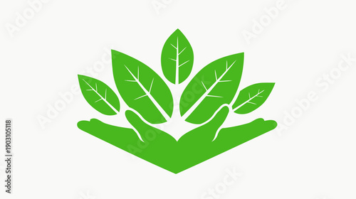 Green hands holding leaves logo representing nature environment and wellness