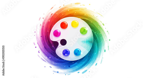 Vibrant artistic palette with a captivating rainbow swirl of colors symbolizing creativity and